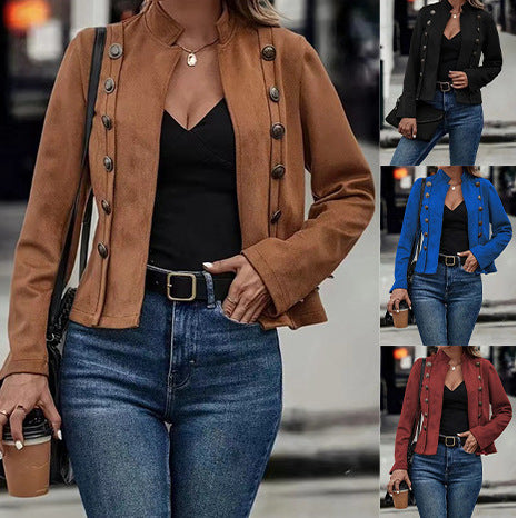 Double-row Metal Buckle Deerskin Coat