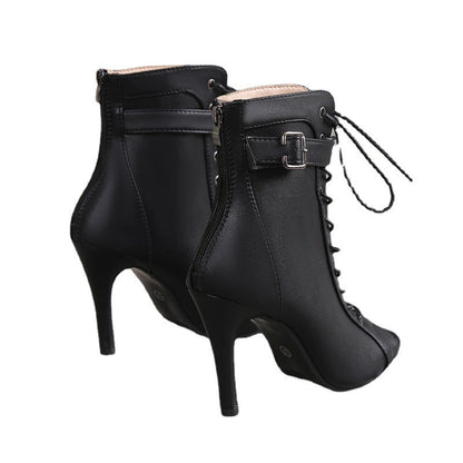 Women's Peep Toe High Heel Pumps Shoes Fashion Lace-up Buckle Sandals
