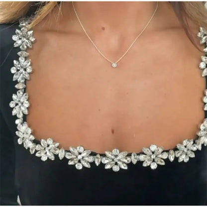 Elegant Square Neck Long-sleeved Dress With Flowers Rhinestone Design
