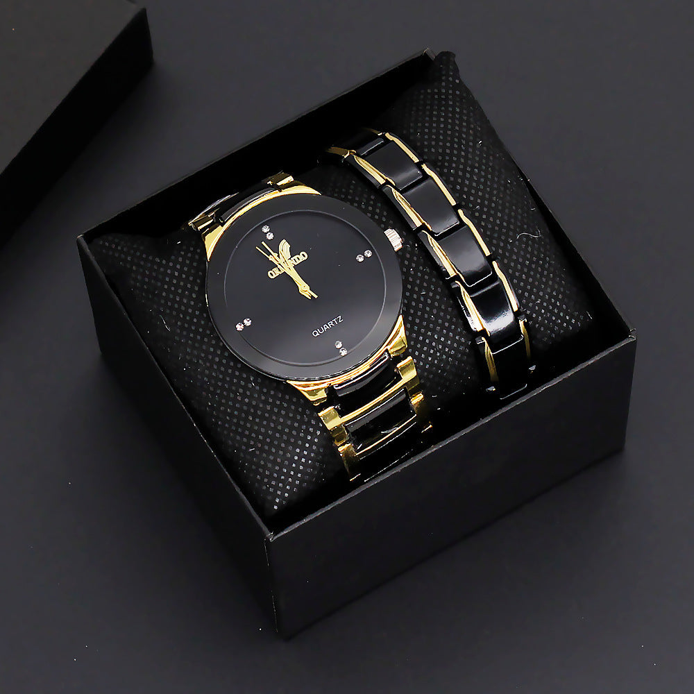 Elegant Pair Timepiece Metal Strap Set