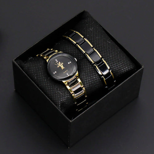 Elegant Pair Timepiece Metal Strap Set