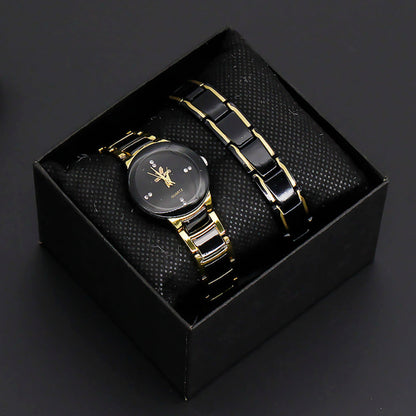 Elegant Pair Timepiece Metal Strap Set