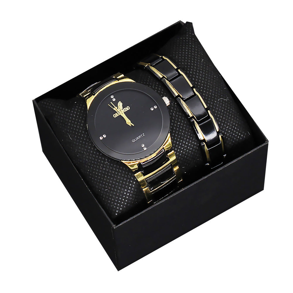 Elegant Pair Timepiece Metal Strap Set