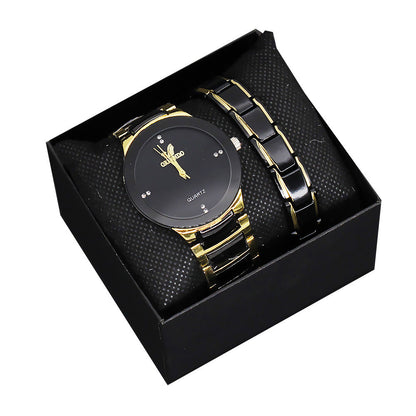 Elegant Pair Timepiece Metal Strap Set