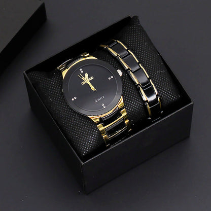 Elegant Pair Timepiece Metal Strap Set