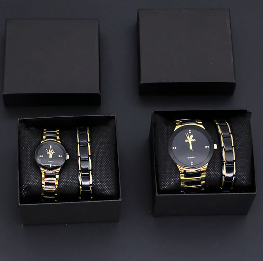 Elegant Pair Timepiece Metal Strap Set