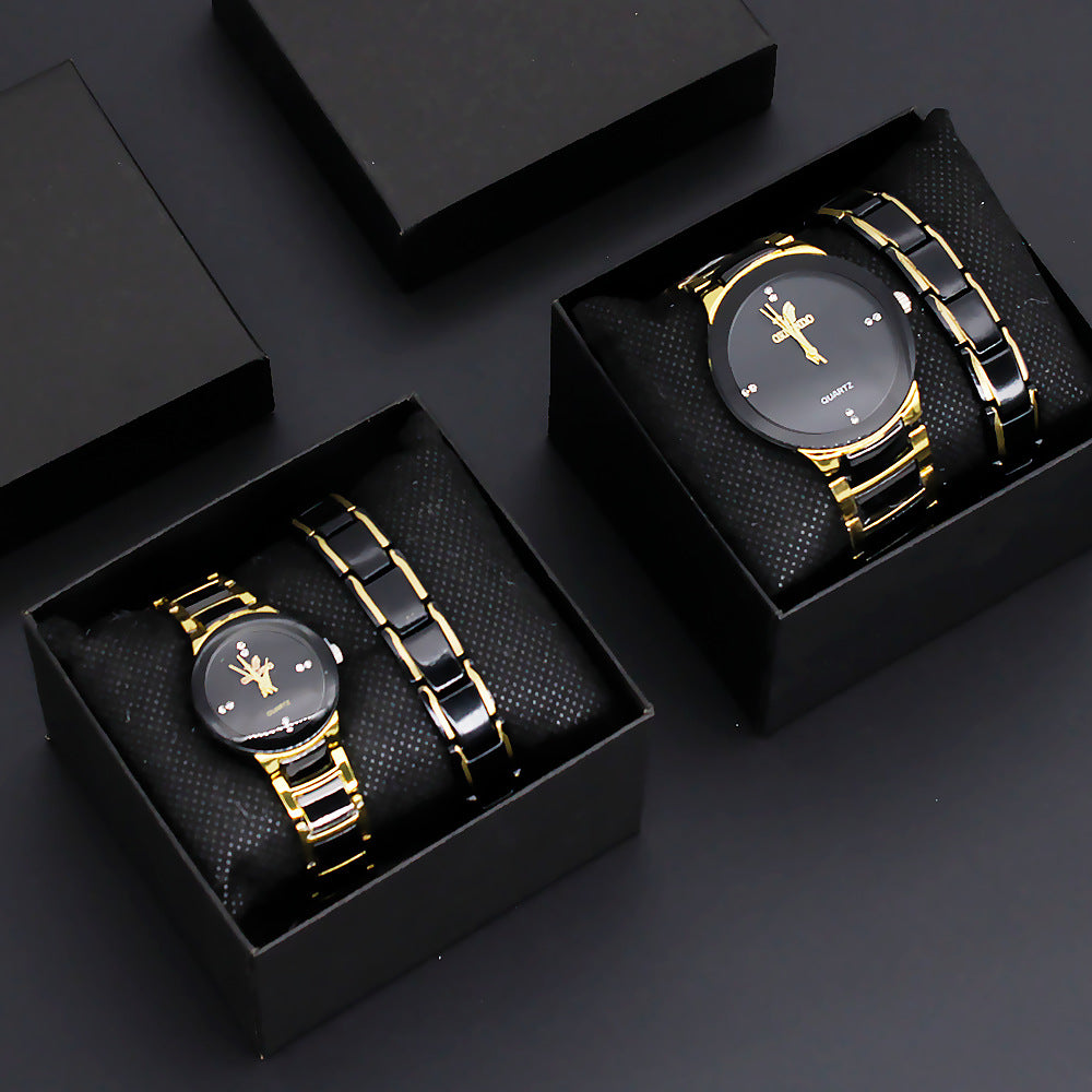 Elegant Pair Timepiece Metal Strap Set
