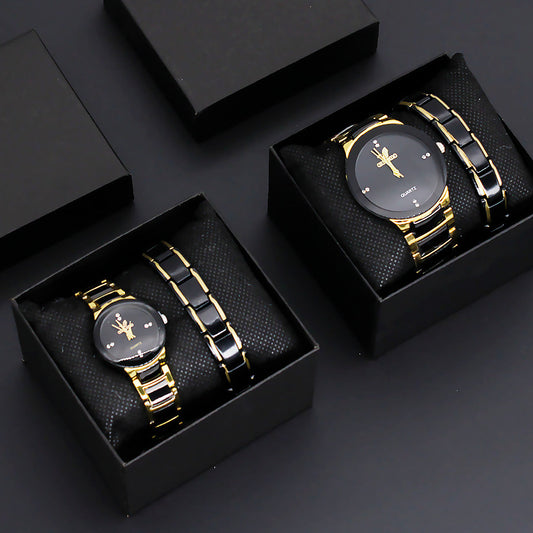Elegant Pair Timepiece Metal Strap Set