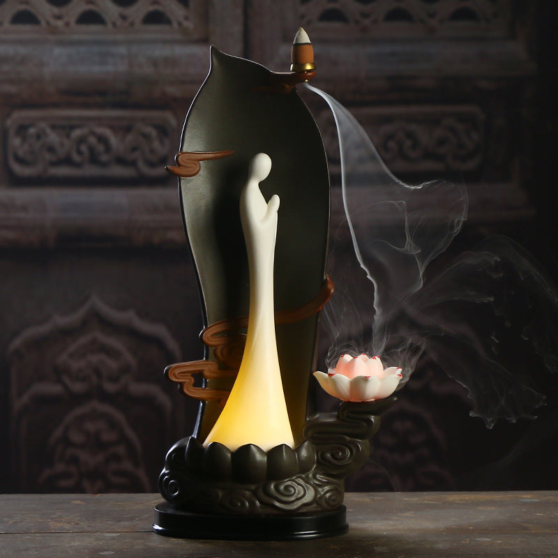Zen Ethereal LED Lamp Ceramic Aroma Diffuser Home Decor Lotus