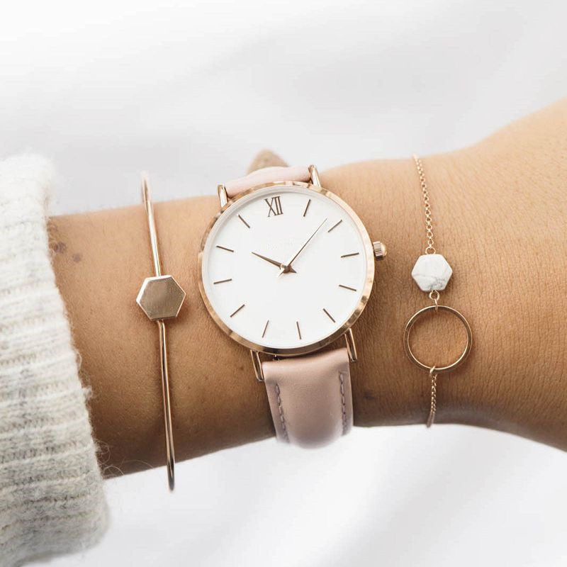 Elegant Ladies Timepieces Genuine Leather Quartz Wristwatch