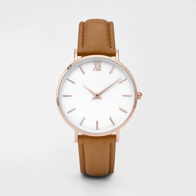 Elegant Ladies Timepieces Genuine Leather Quartz Wristwatch