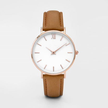 Elegant Ladies Timepieces Genuine Leather Quartz Wristwatch