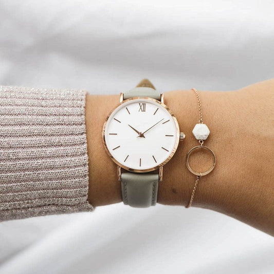 Elegant Ladies Timepieces Genuine Leather Quartz Wristwatch