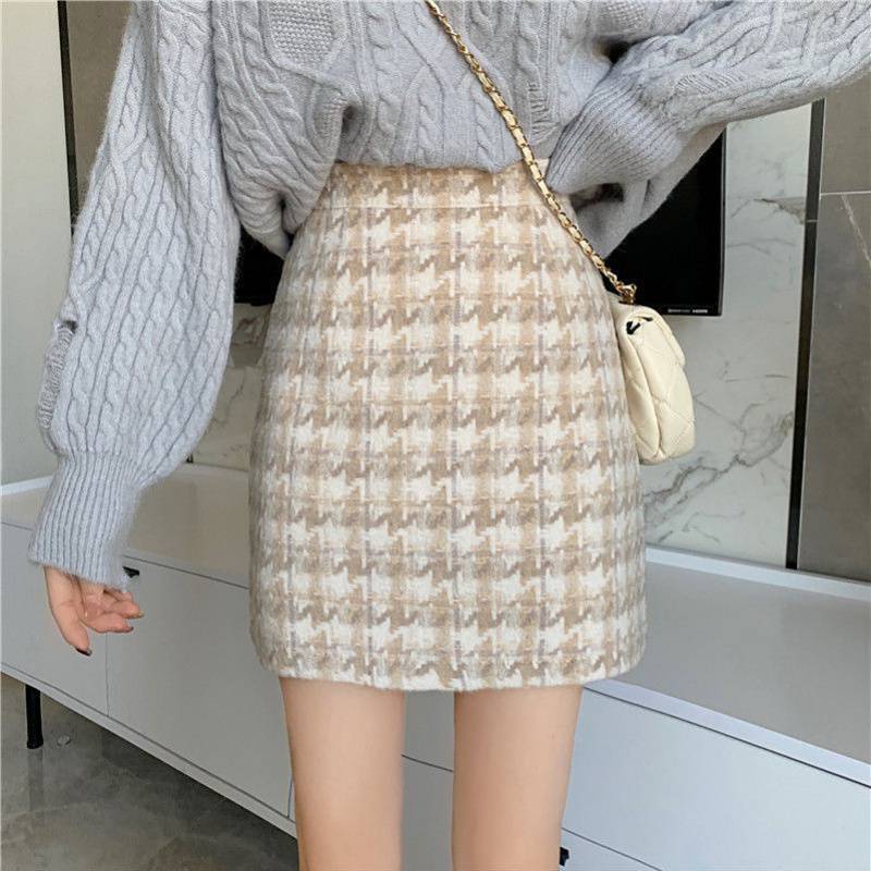 Ladies' Vintage High Waist Wool Blend Skirt
