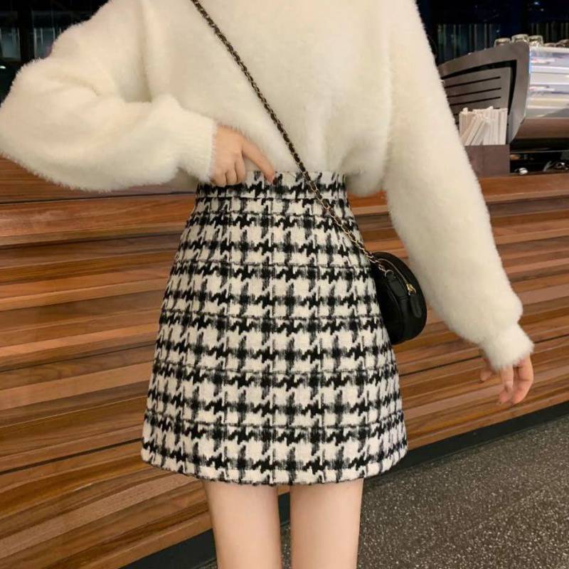 Ladies' Vintage High Waist Wool Blend Skirt