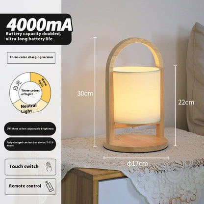 Compact Wireless Rechargeable Minimalist Wooden Bedside Night Light