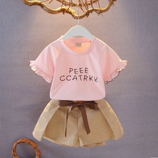 Fashionable kids' summer outfit trendy cotton tee and shorts