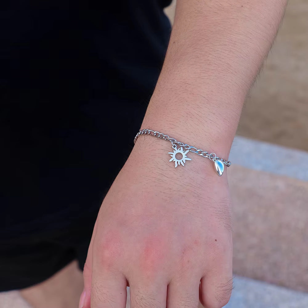 2Pcs Sun Moon Charm Magnet Attraction Stainless Steel Bracelets For