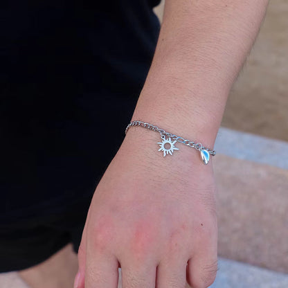 2Pcs Sun Moon Charm Magnet Attraction Stainless Steel Bracelets For