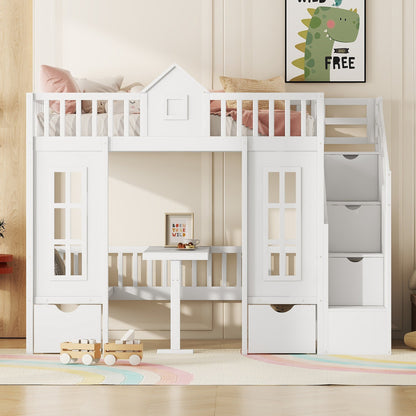 Twin-Over-Twin Bunk Bed with Changeable Table, Bunk Bed Turn into