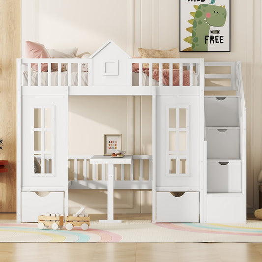 Twin-Over-Twin Bunk Bed with Changeable Table, Bunk Bed Turn into