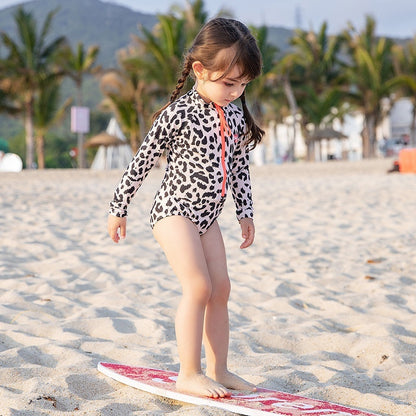 Leopard Print Long Sleeve Matching Swimwear