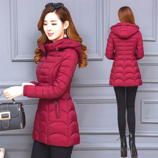 Women's Mid-length Simple Slim-fit Figure Flattering Cotton-padded Coat