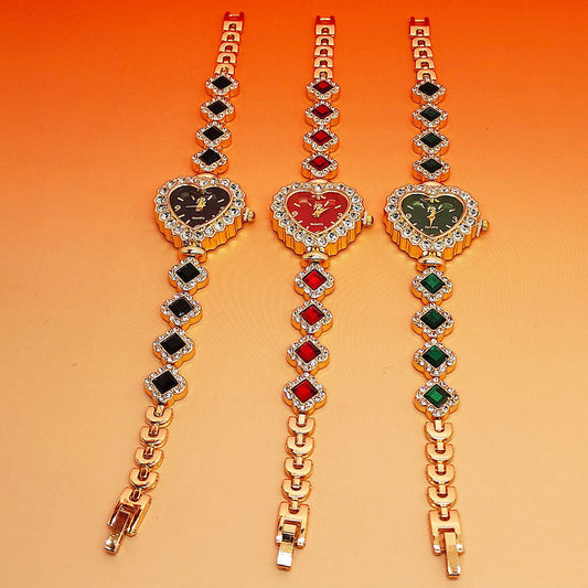 Fashion Love Shape Bracelet Watch Set Diamond Colored Heart Quartz