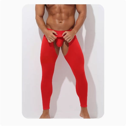 Men's Open Crotch Thermal Pants Thin Leggings Tight