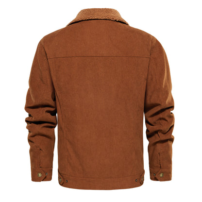 Men's Corduroy Jacket Winter Sherpa Lined Warm Thick Trucker Cargo Coat With 5 Pockets