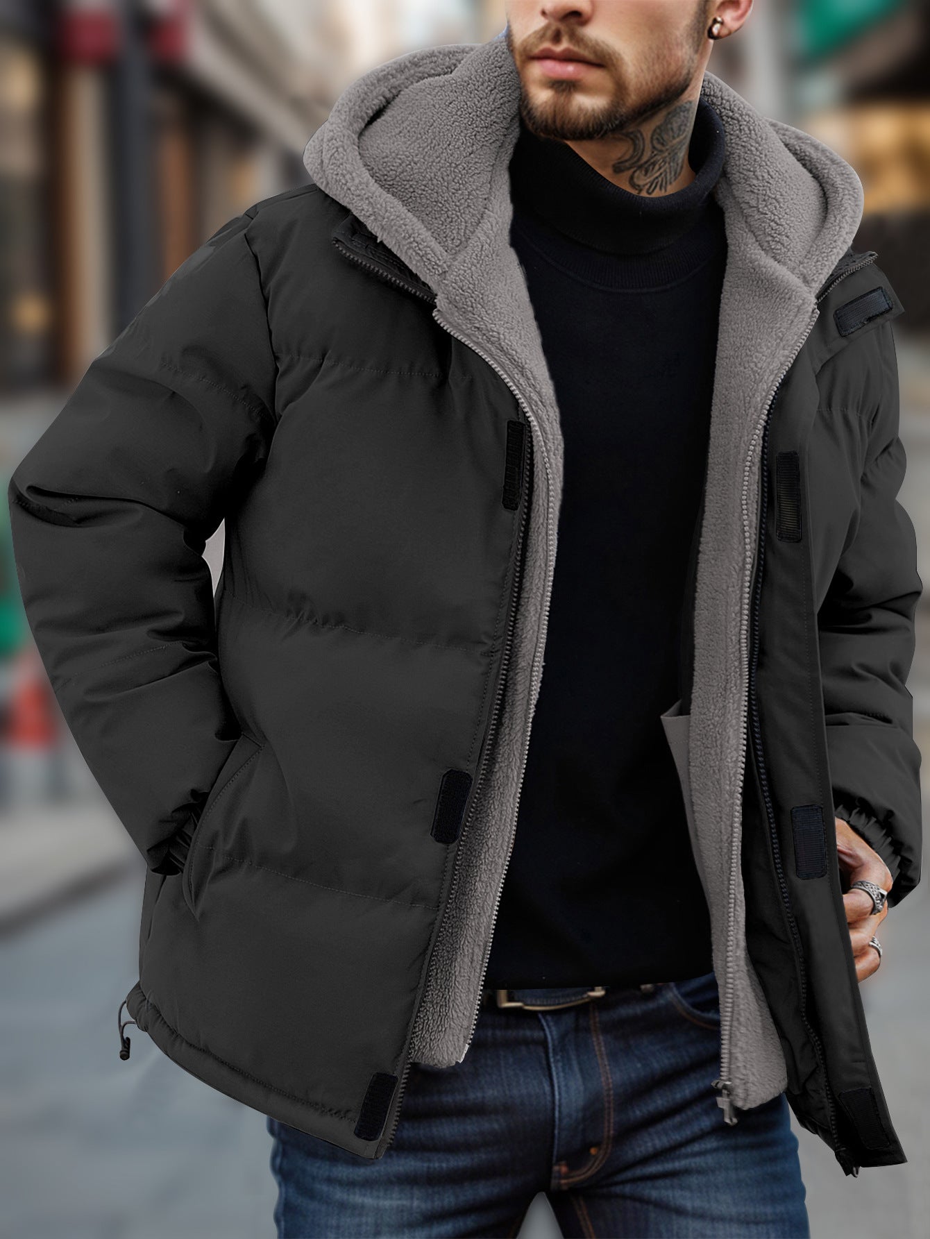 Men's Ski Thick Windproof Down Jacket Men's Fake 2-piece Cotton-padded Jacket