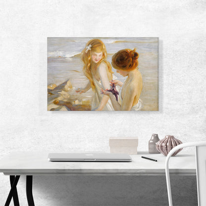 Two Young Girls Looking at Starfish