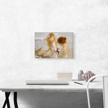 Two Young Girls Looking at Starfish