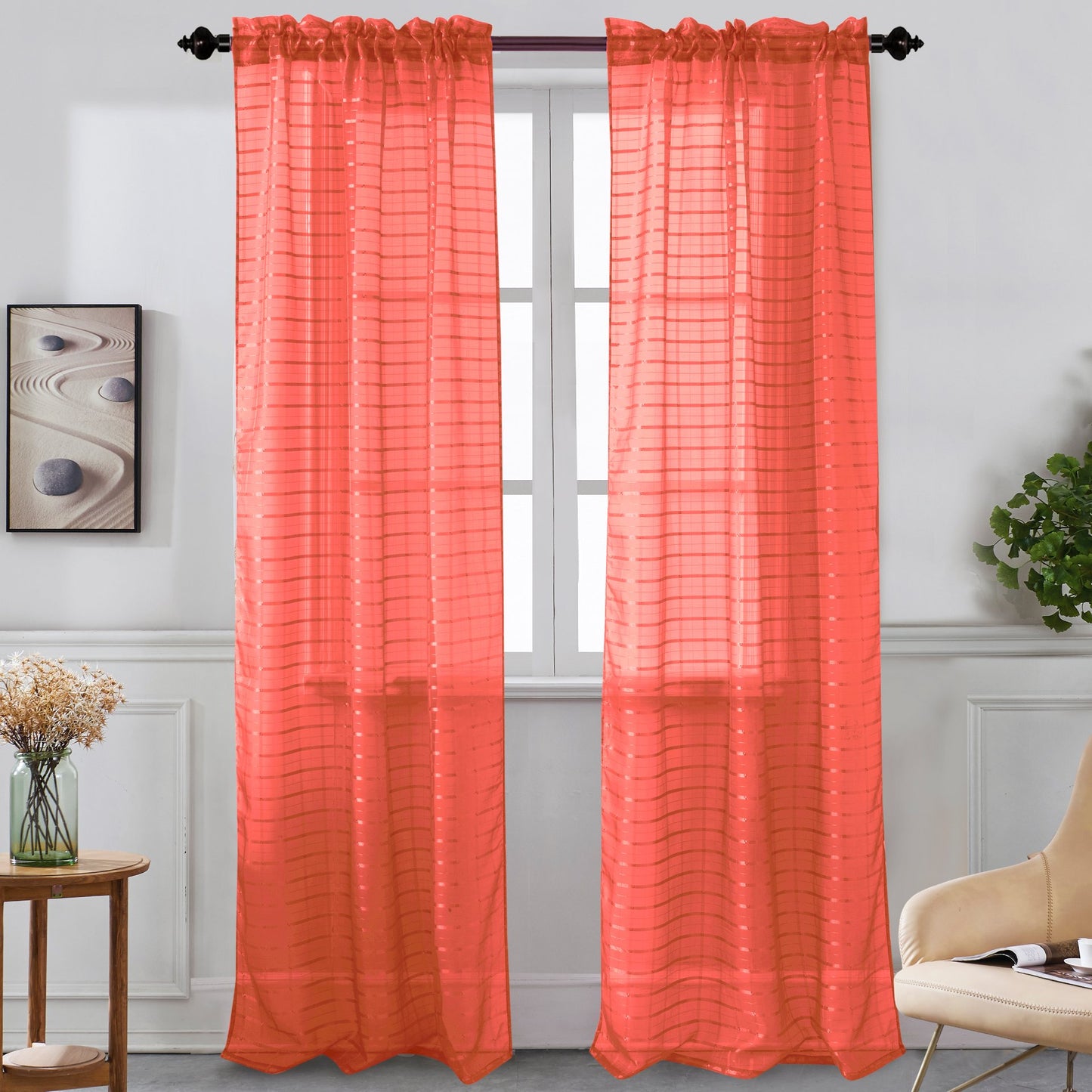 Nancy - Rod Pocket Sheer Panel - Set of Two - Assorted Colors