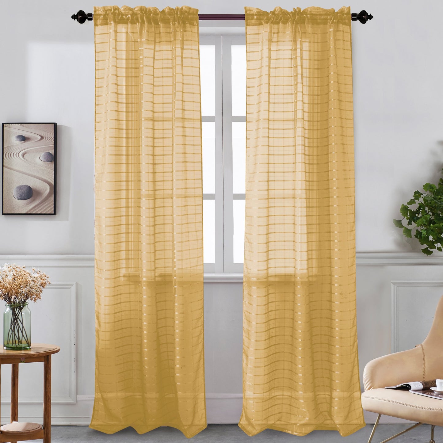 Nancy - Rod Pocket Sheer Panel - Set of Two - Assorted Colors