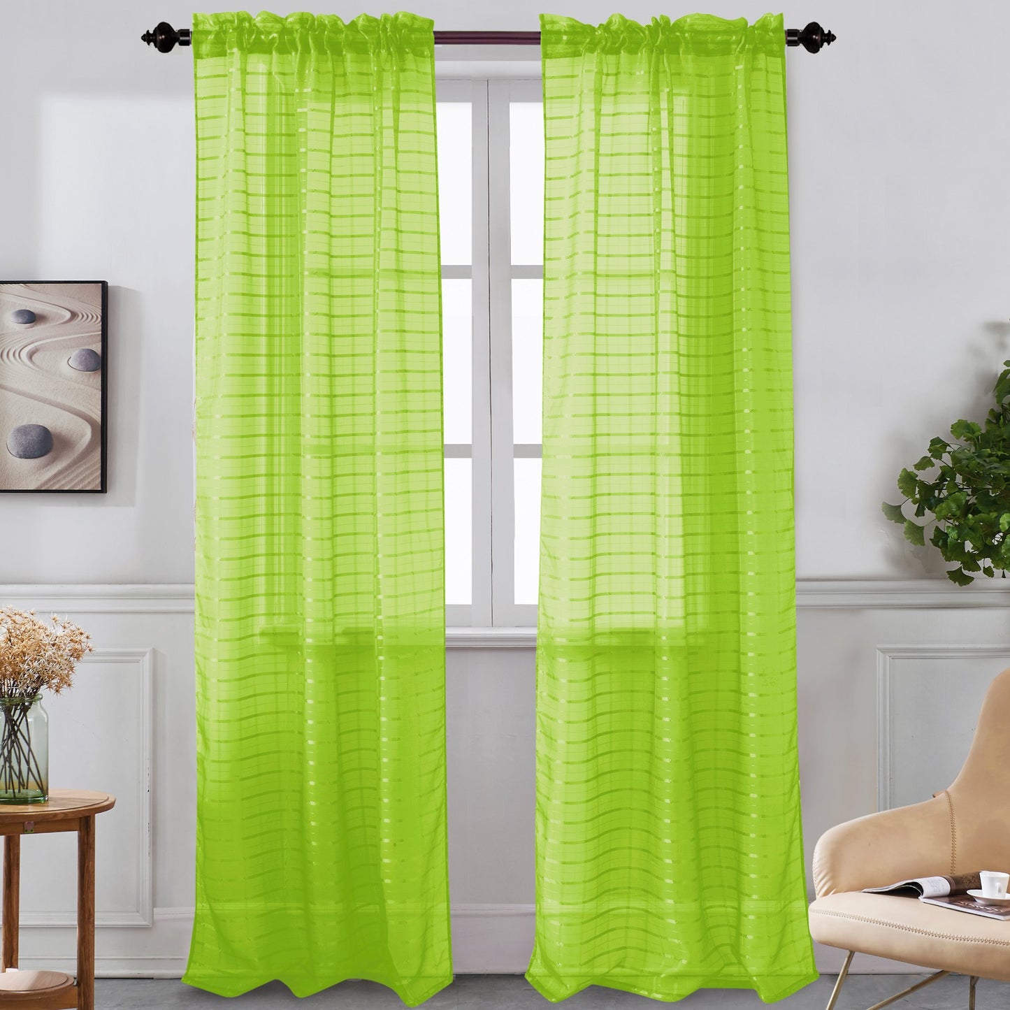 Nancy - Rod Pocket Sheer Panel - Set of Two - Assorted Colors