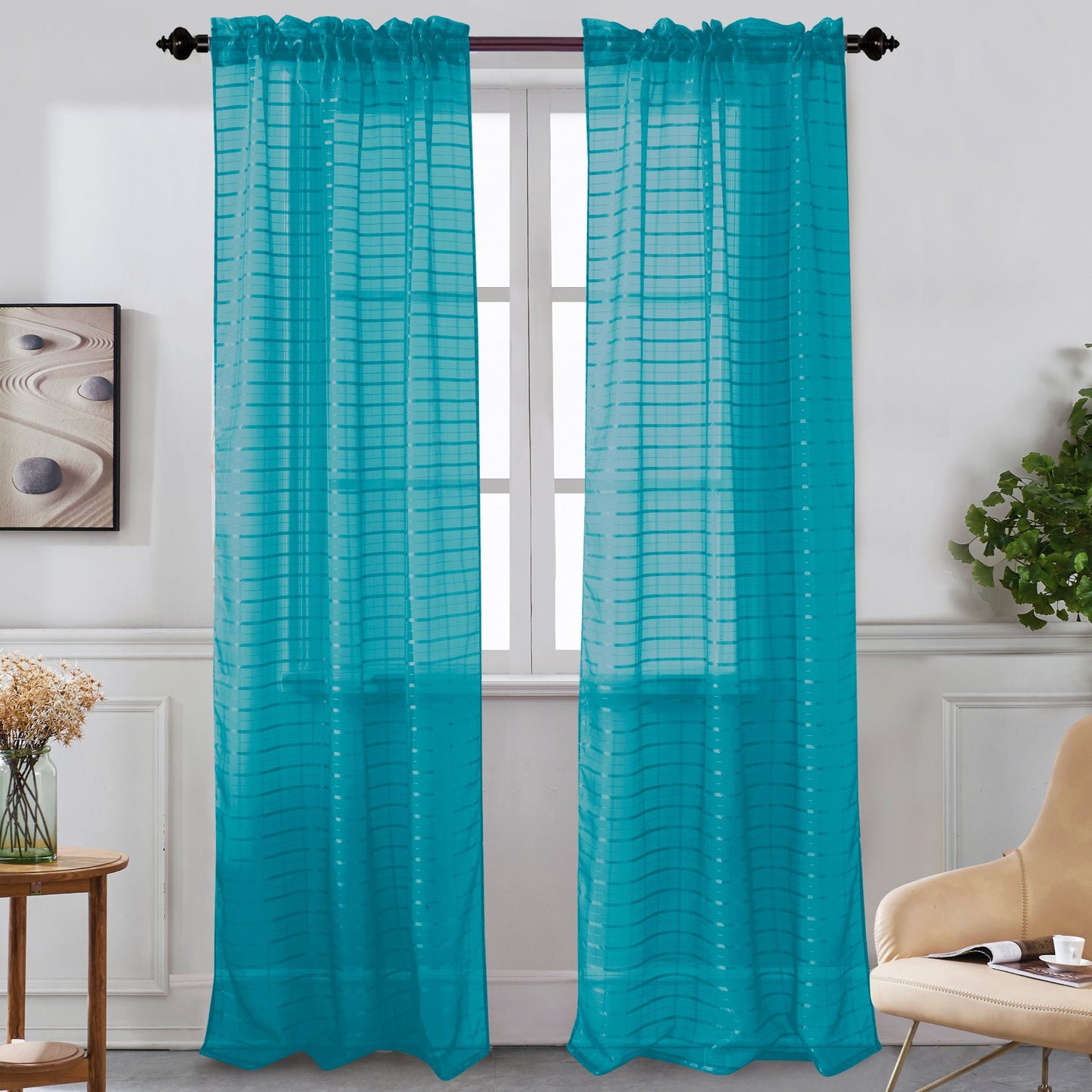 Nancy - Rod Pocket Sheer Panel - Set of Two - Assorted Colors