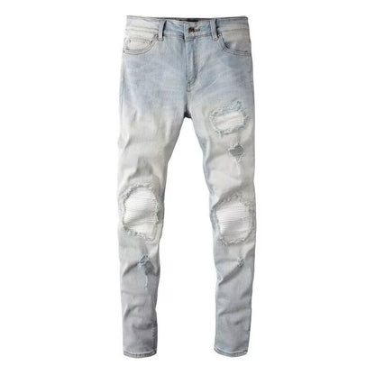 Hole Patch Jeans Men's Fashion Brand Stretch Slim Fit