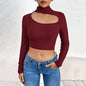 French Design Pierced Black Halter Half Turtleneck Bottoming Shirt