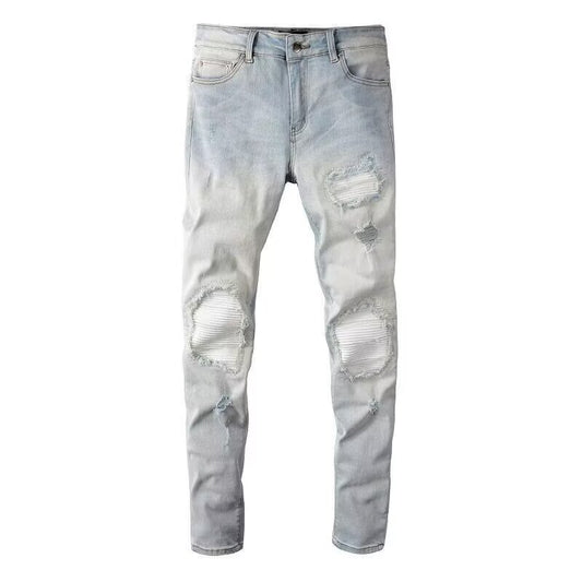 Hole Patch Jeans Men's Fashion Brand Stretch Slim Fit
