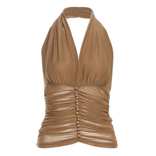 Summer Women Clothing Sexy V neck Halter Spaghetti Straps Vest Mesh