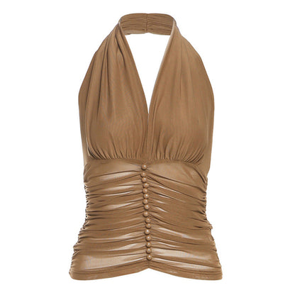 Summer Women Clothing Sexy V neck Halter Spaghetti Straps Vest Mesh