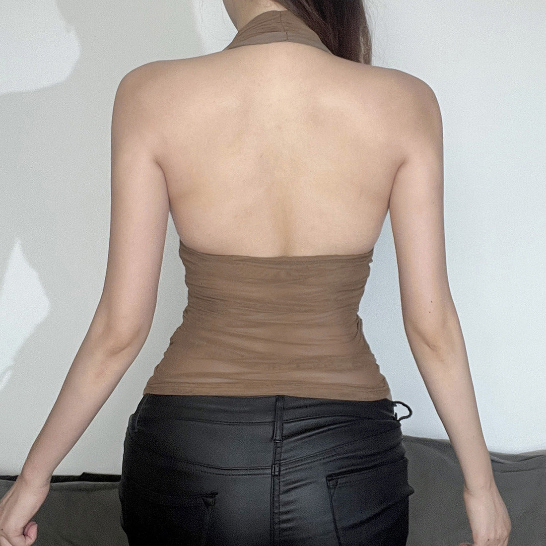 Summer Women Clothing Sexy V neck Halter Spaghetti Straps Vest Mesh
