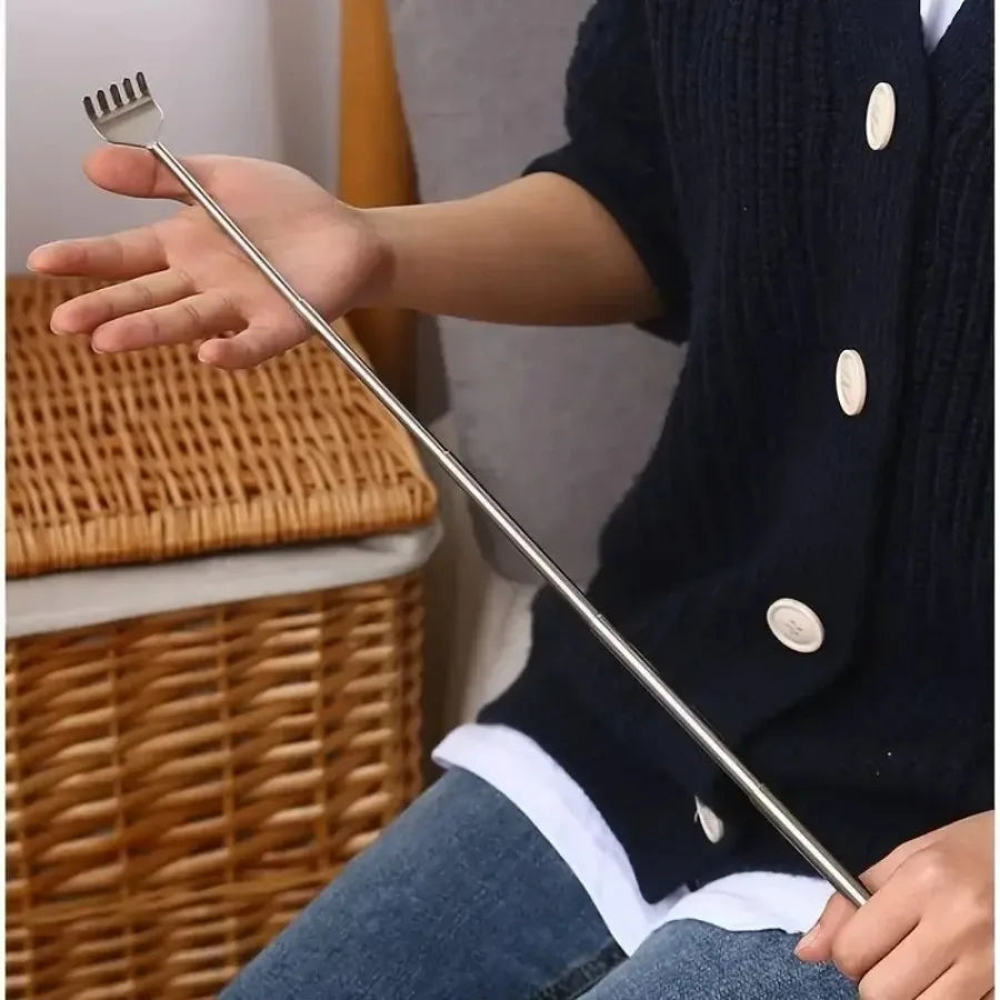 silvery Telescopic Back Scratcher,  Portable Extendable Stainless