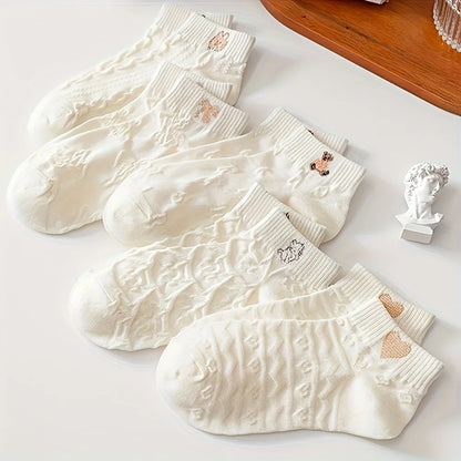 5/10/20 Pairs Women Cartoon Teddy Bear Patterned Ankle Socks Versatile