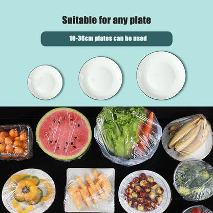 100 Pcs Elastic Food Covers, Disposable Plastic Bowl Lids for Fruit &