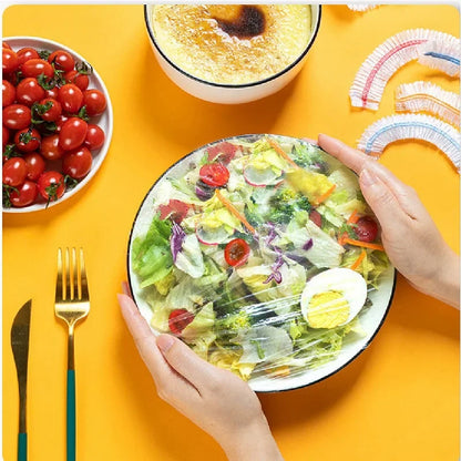 100 Pcs Elastic Food Covers, Disposable Plastic Bowl Lids for Fruit &