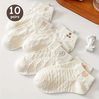 5/10/20 Pairs Women Cartoon Teddy Bear Patterned Ankle Socks Versatile