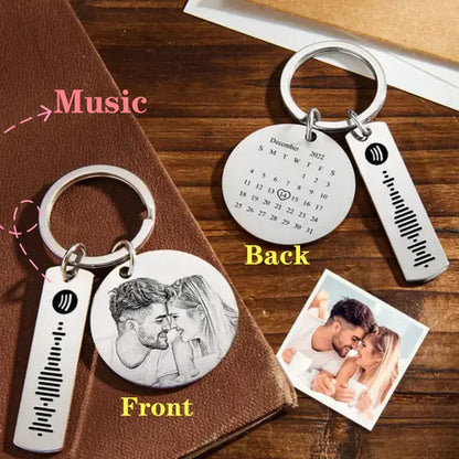 Couple Photo KeyChain Spotify Code Stainless Personalized Gift