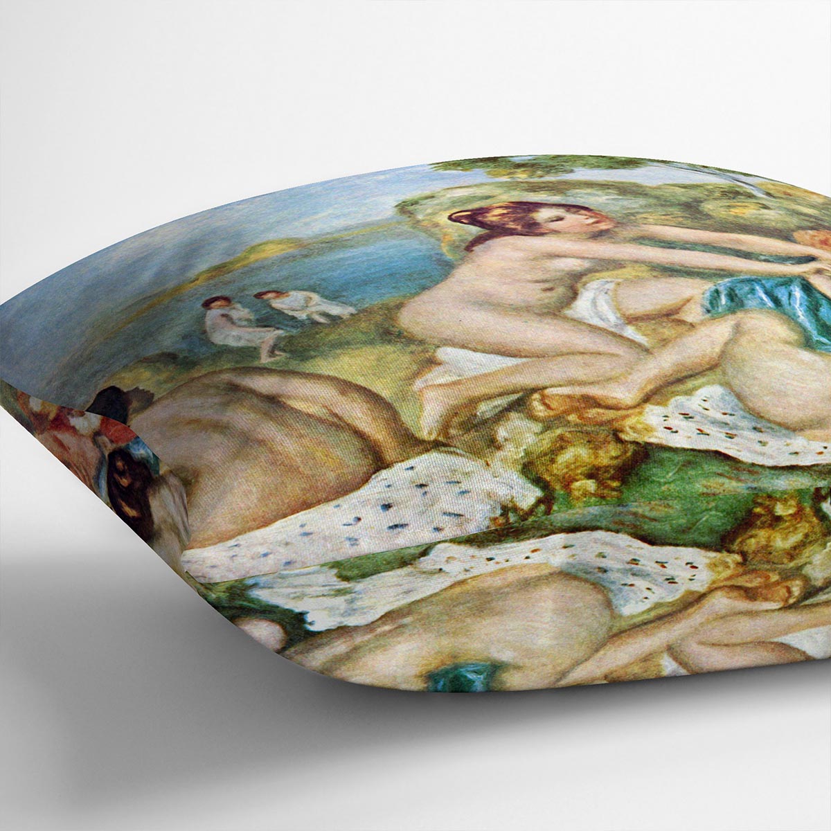 Three bathing girls with crab by Renoir Cushion